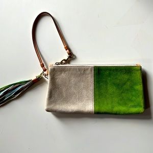 Coach Suede Wristlet Green Blue Tan